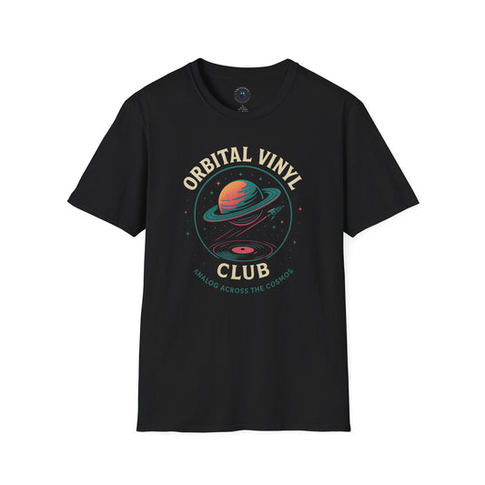 Orbital Vinyl Club Graphic Tee – Analog Across the Cosmos | Retro Space Music T-Shirt