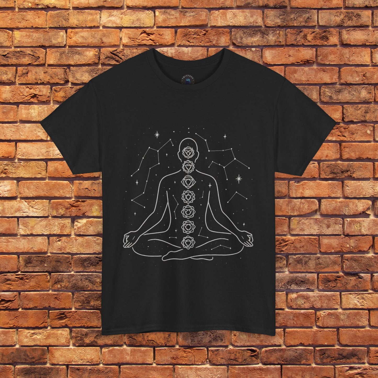 Cosmic Chakra Flow T-Shirt – Spiritual Meditation Graphic Tee | Twistbug