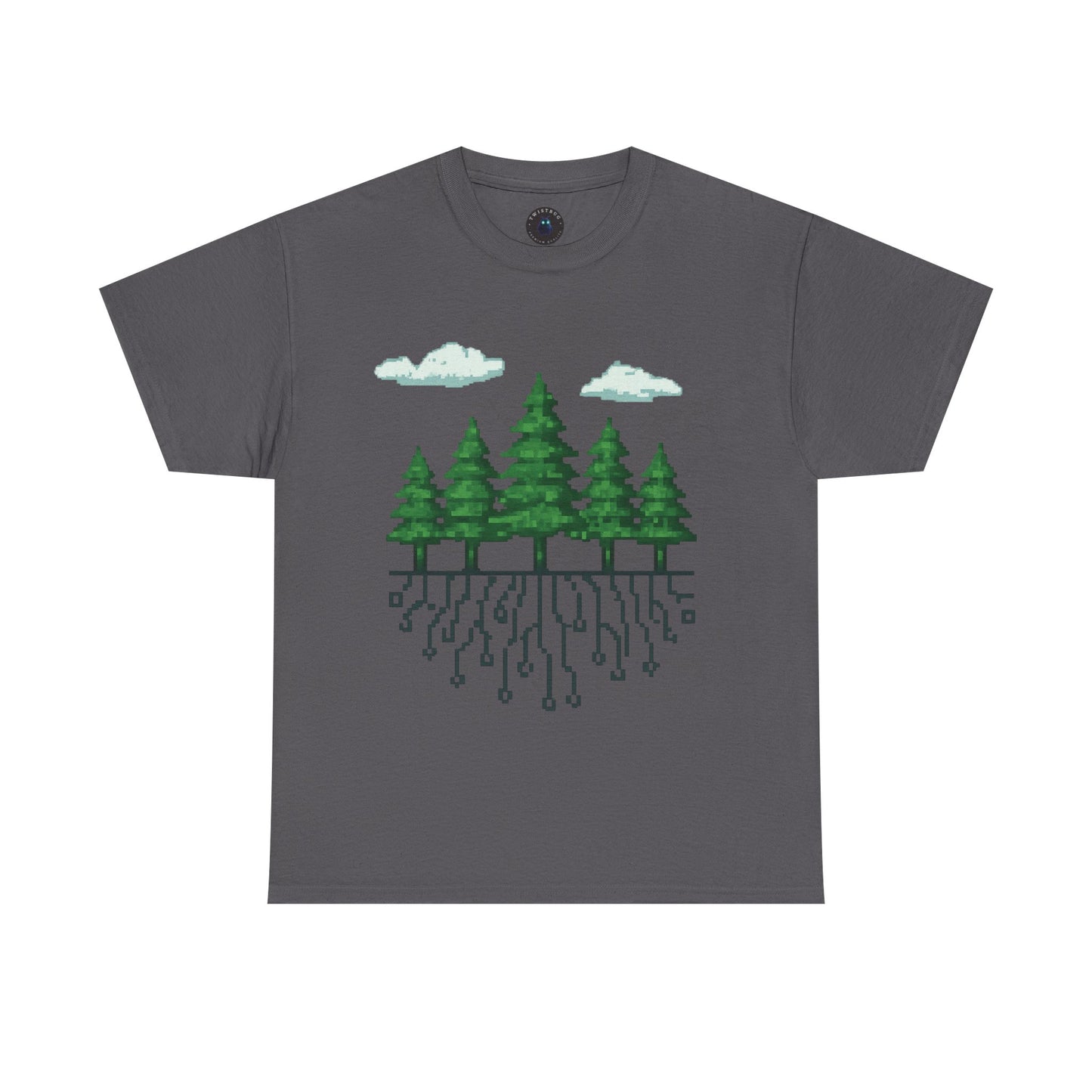 Pixel Rooted T-Shirt – Digital Forest Circuit Tree Graphic Tee | Twistbug