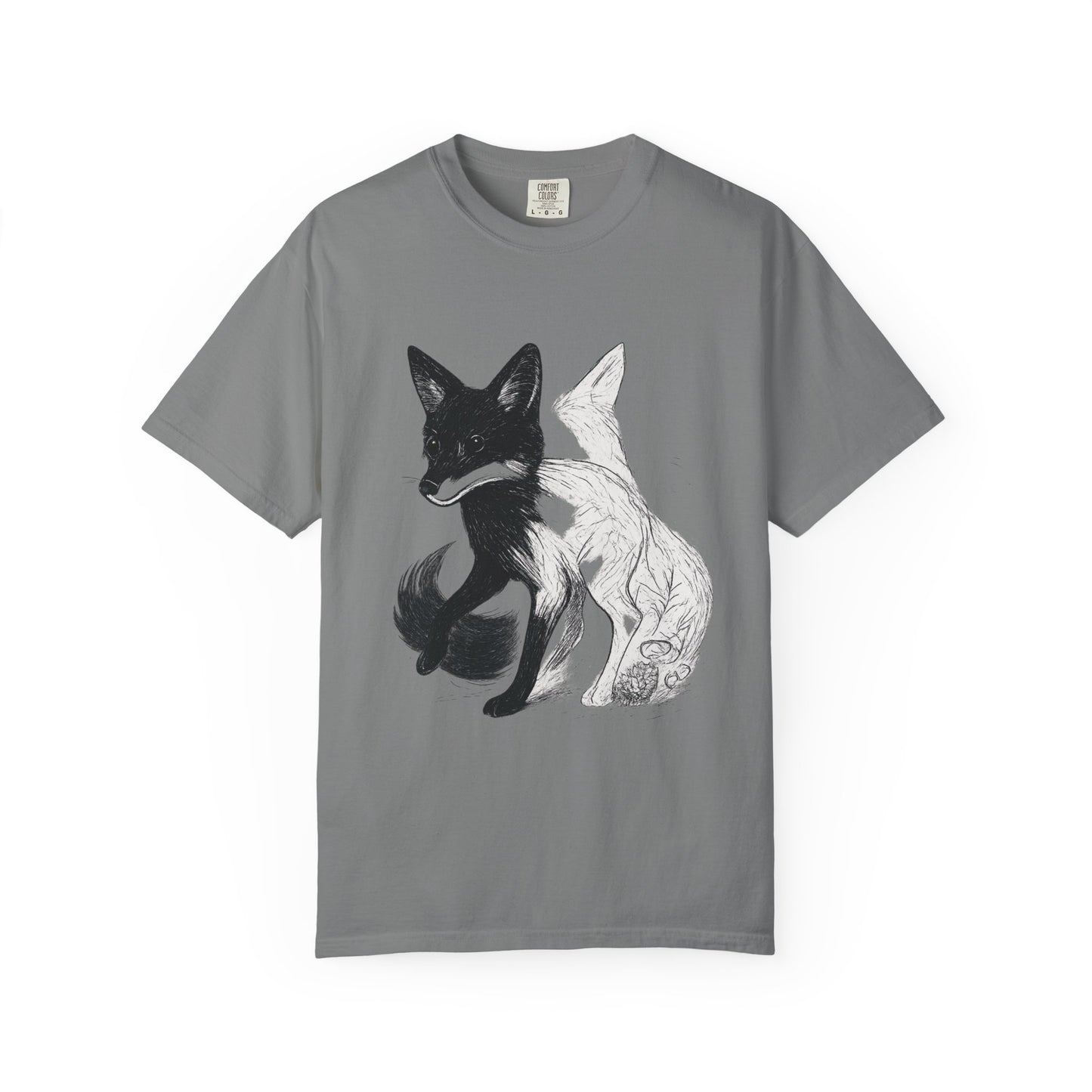 Dual Nature Fox T-Shirt – Monochrome Spirit Animal Graphic Tee | Twistbug