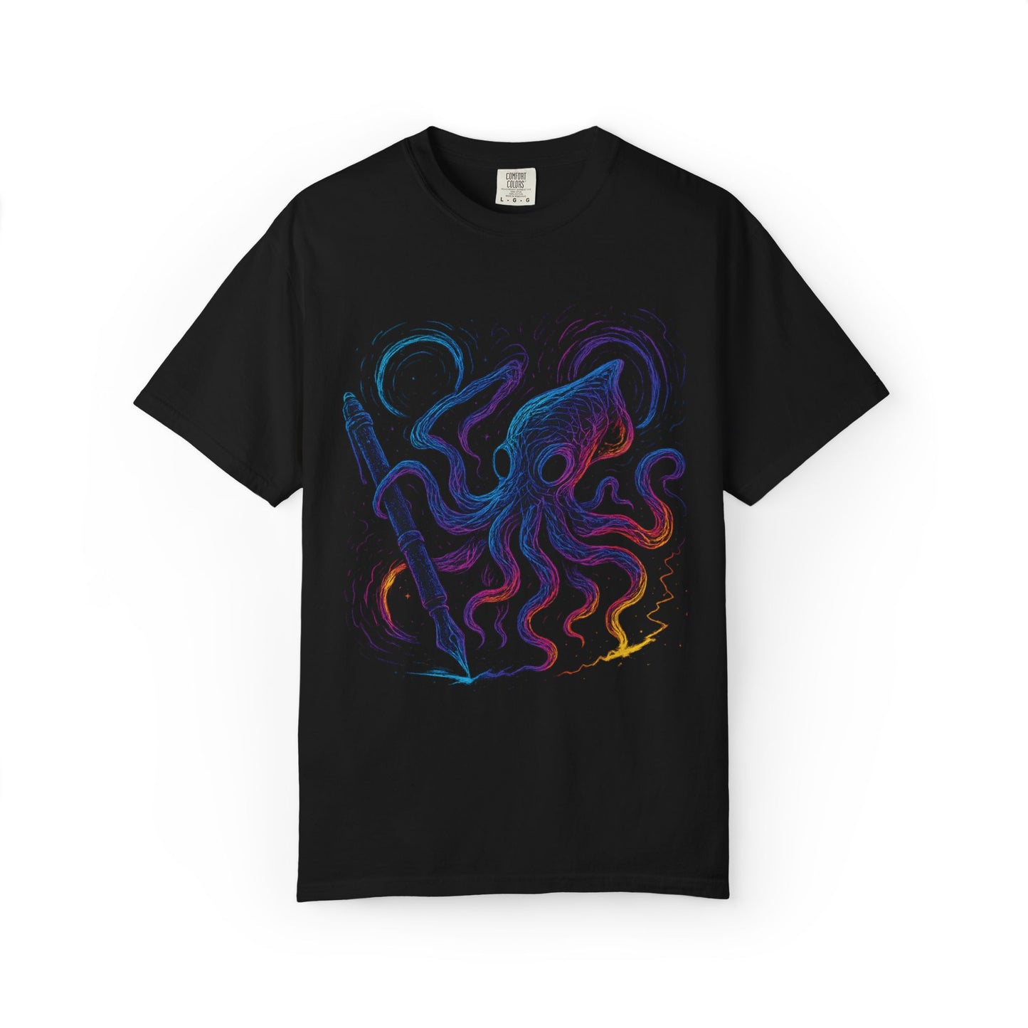 Inkspawn T-Shirt – Neon Cosmic Squid Drawing Graphic Tee | Twistbug
