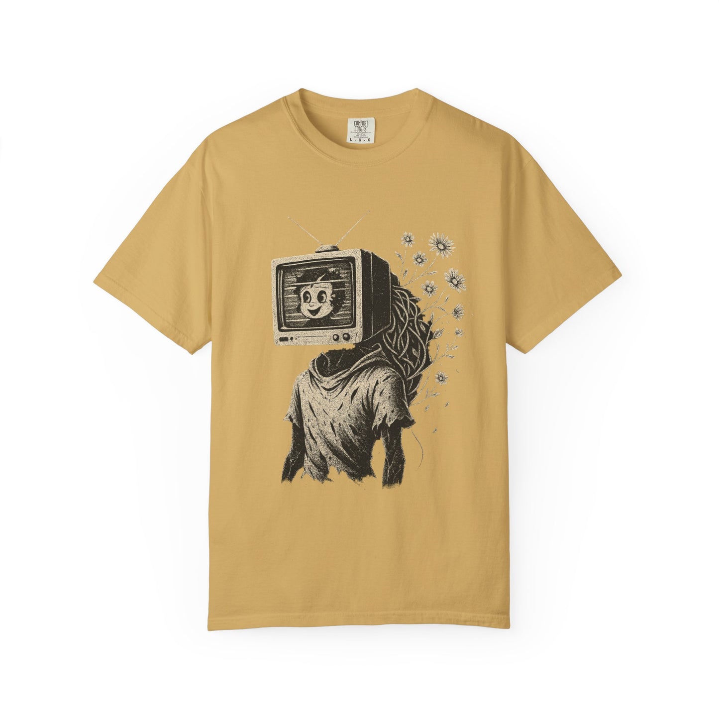 Flower Feed T-Shirt – Analog TV Head Surreal Floral Graphic Tee | Twistbug