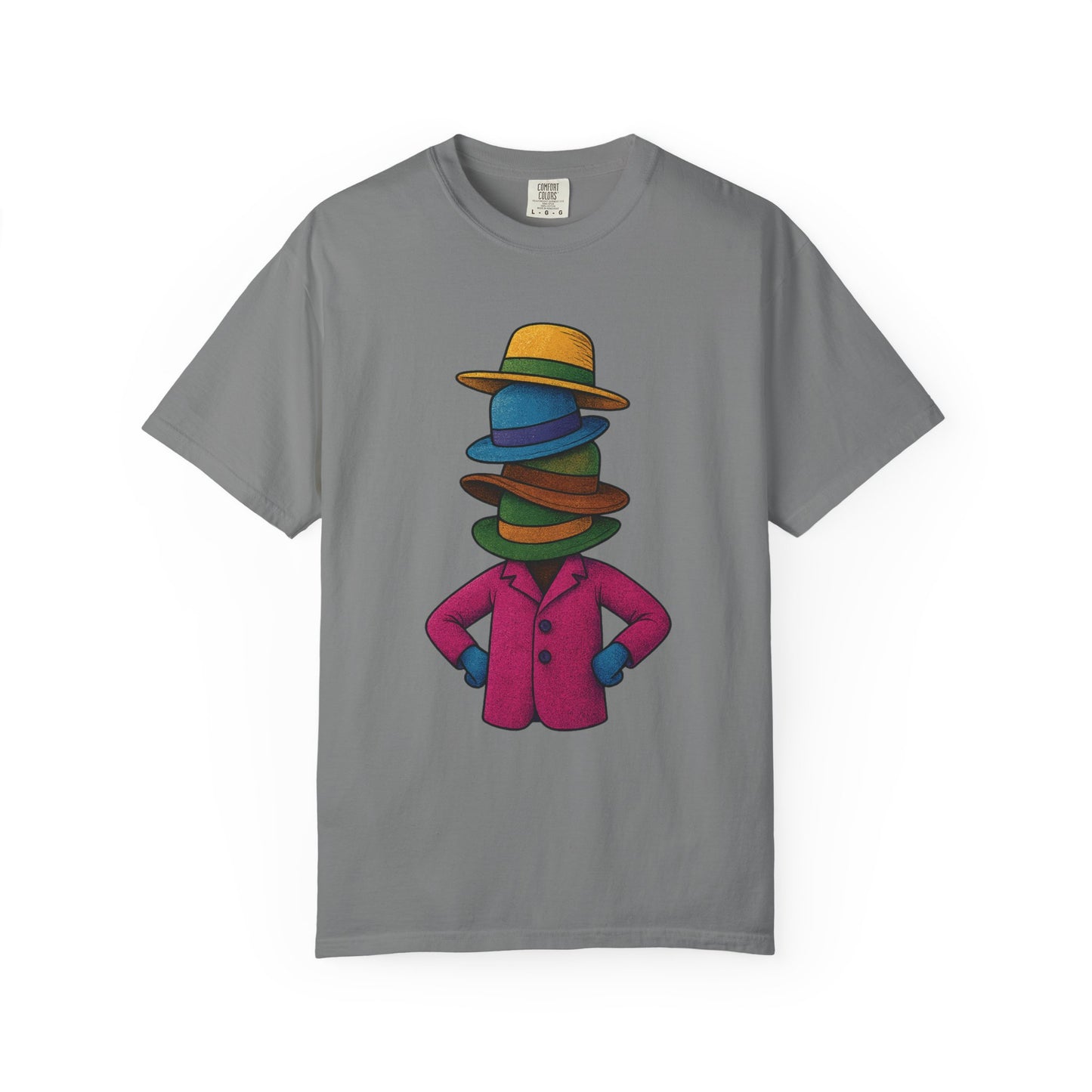 Many Hats T-Shirt – Surreal Hat Stack Character Graphic Tee | Twistbug