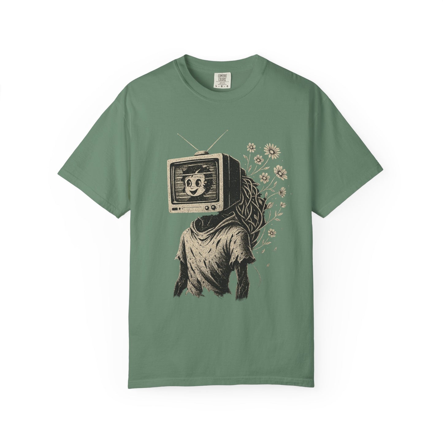 Flower Feed T-Shirt – Analog TV Head Surreal Floral Graphic Tee | Twistbug