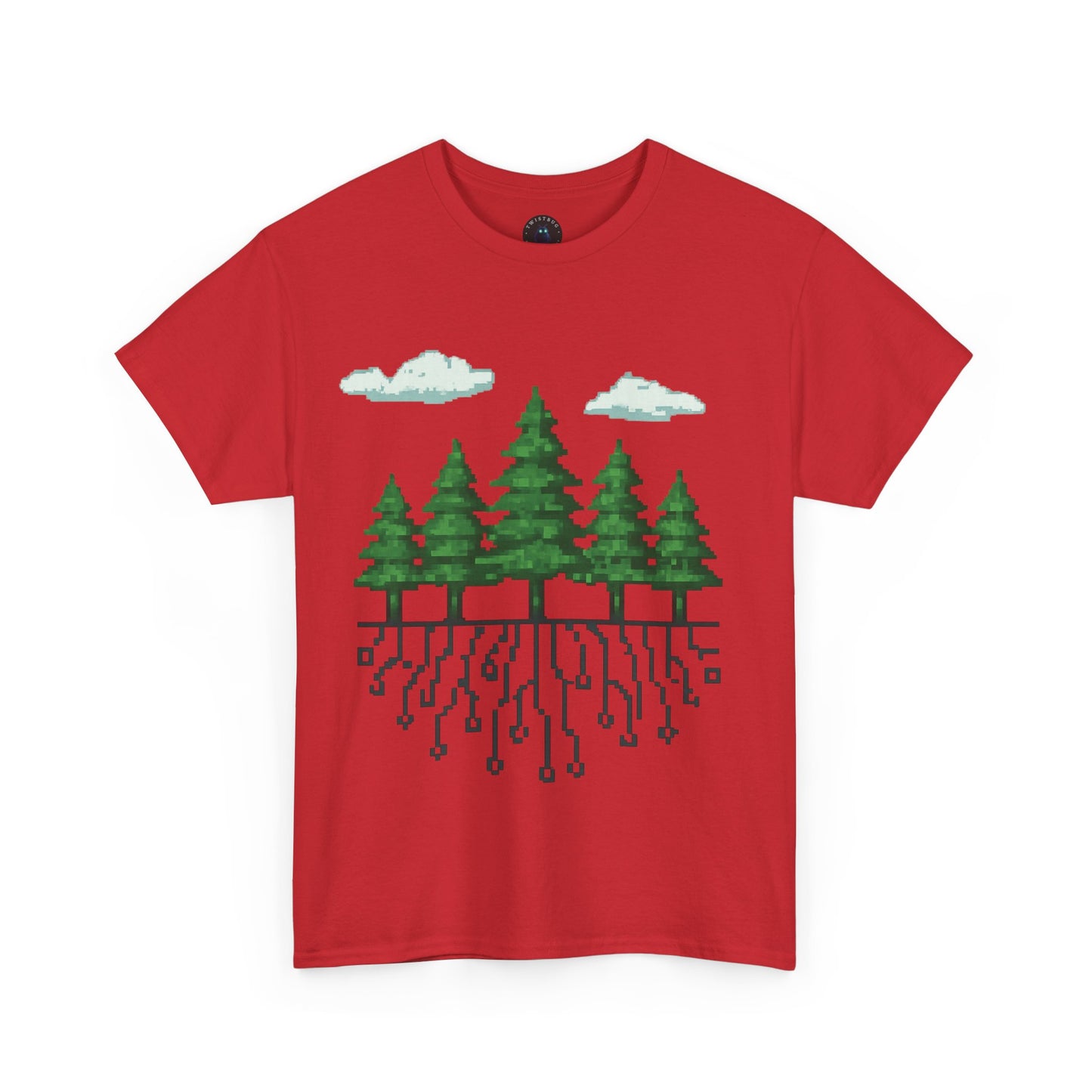 Pixel Rooted T-Shirt – Digital Forest Circuit Tree Graphic Tee | Twistbug