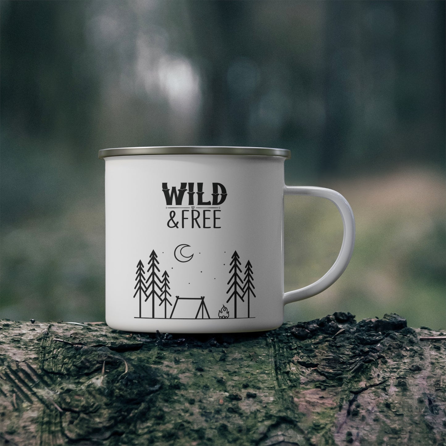 Wild & Free Enamel Camping Mug - Adventure Coffee Cup, Hiking Mug, Outdoor Gift, Eco-Friendly Drinkware, Nature Lover's Essential