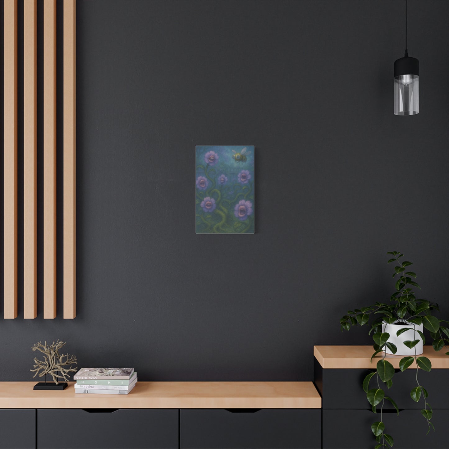 Whimsical Floral Canvas Art - Vibrant Bee and Singing Flowers