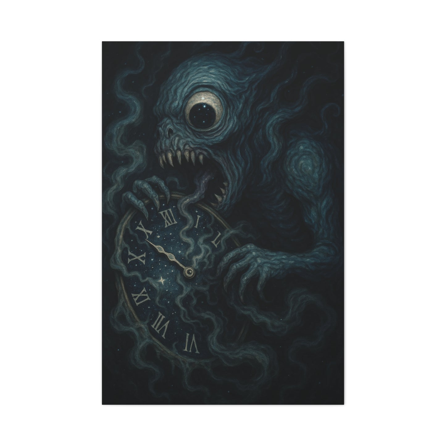Monstrous Clock Canvas Art - Unique Home Decor for Horror Lovers