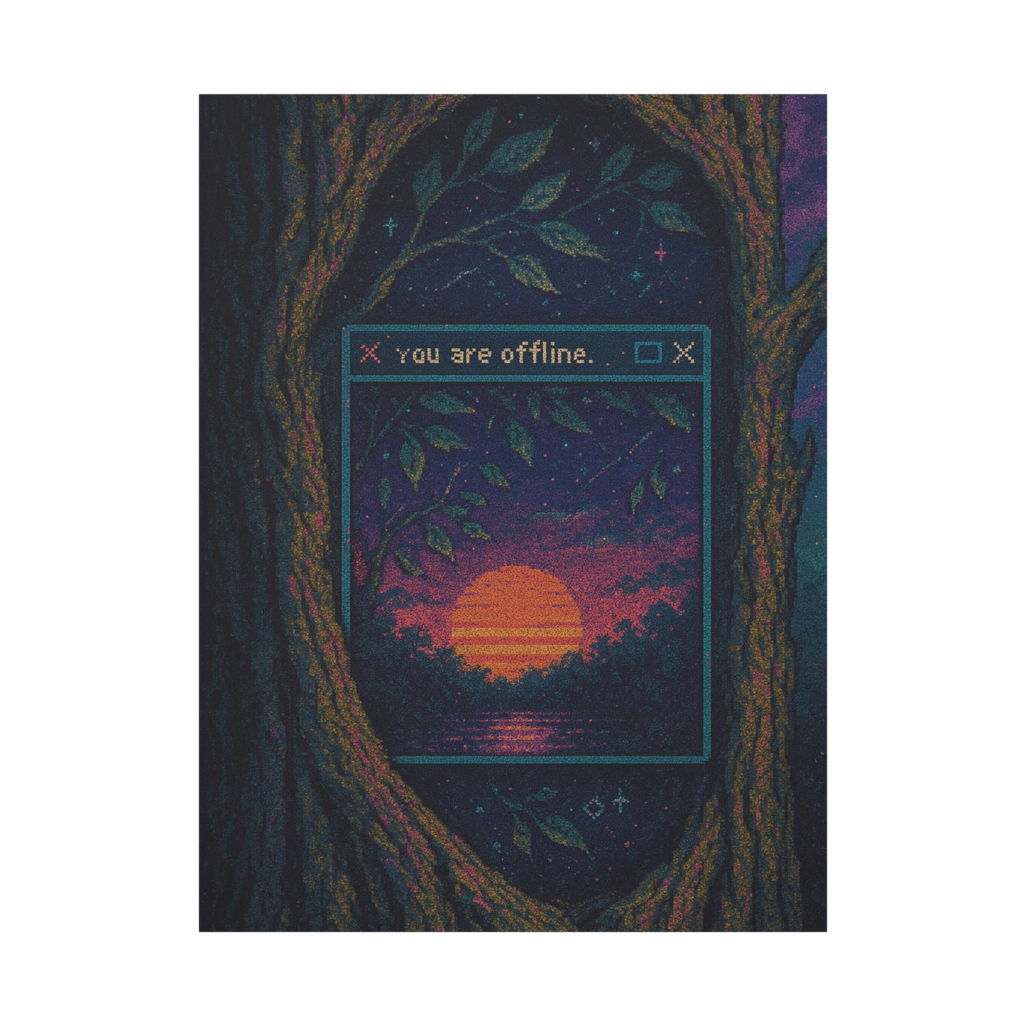 You Are Offline Wall Art – Pixel Sunset Glitch Window Print