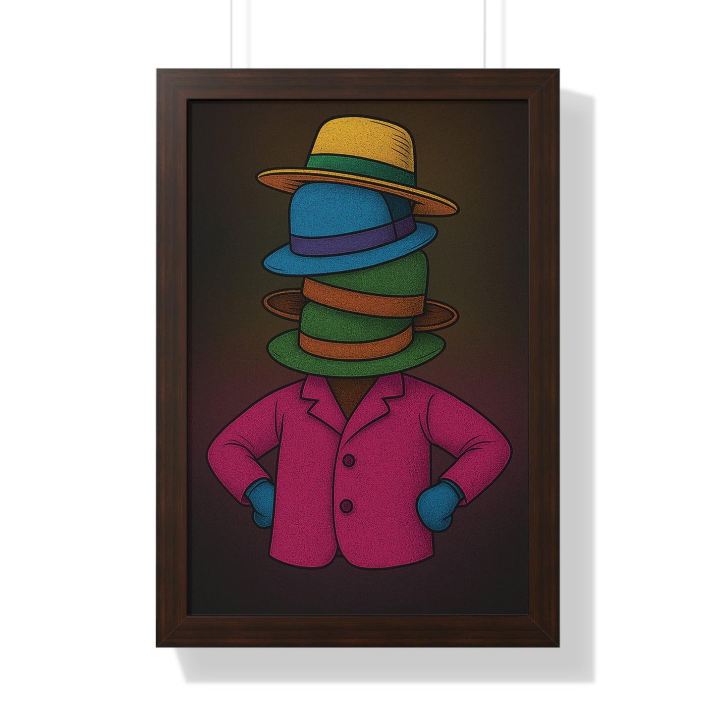 Many Hats Poster – Surreal Stacked Hat Character Wall Art Print