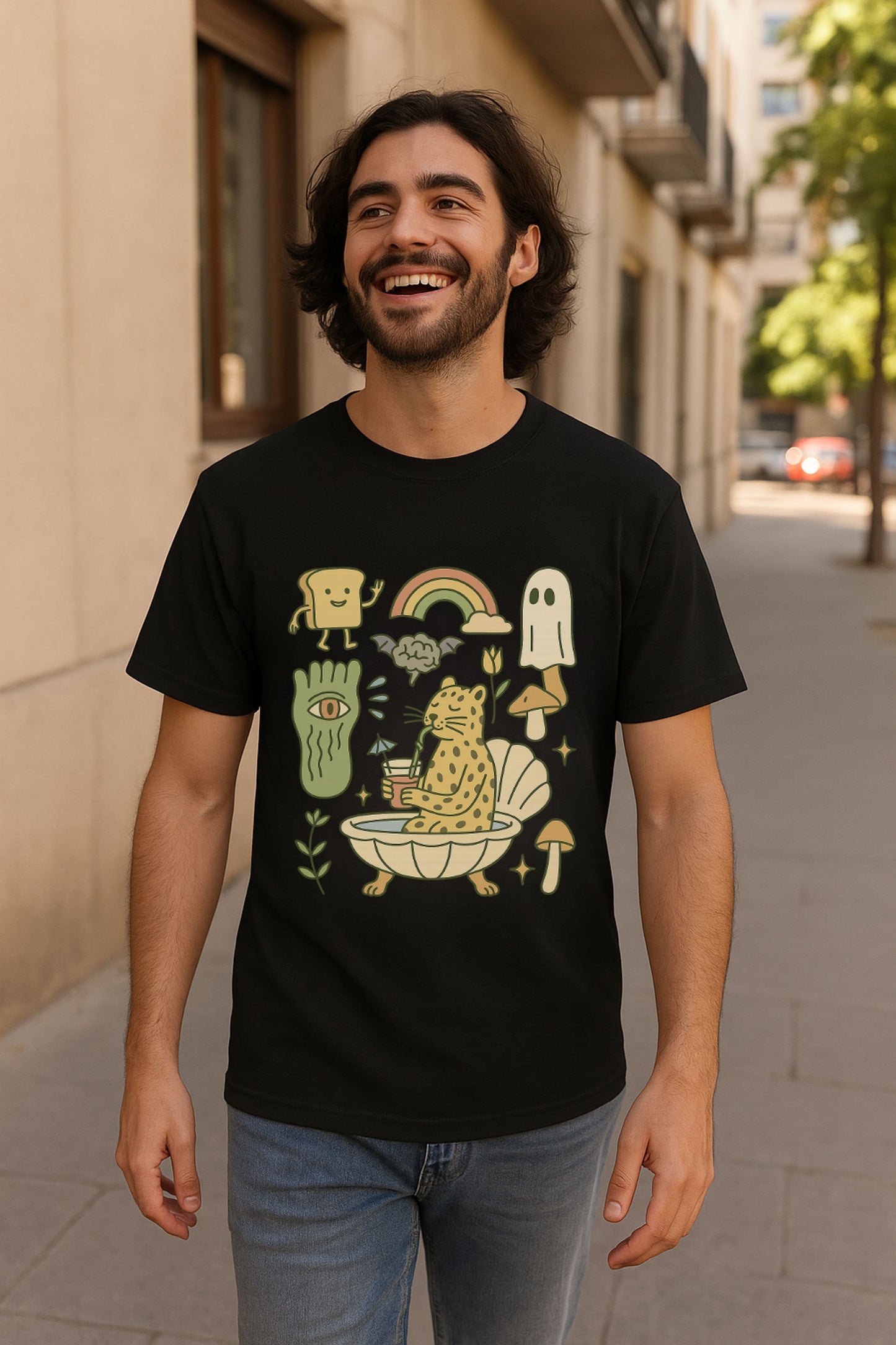 Jaguar in a Bathtub T-Shirt – Surreal Retro Cartoon Tee | Twistbug