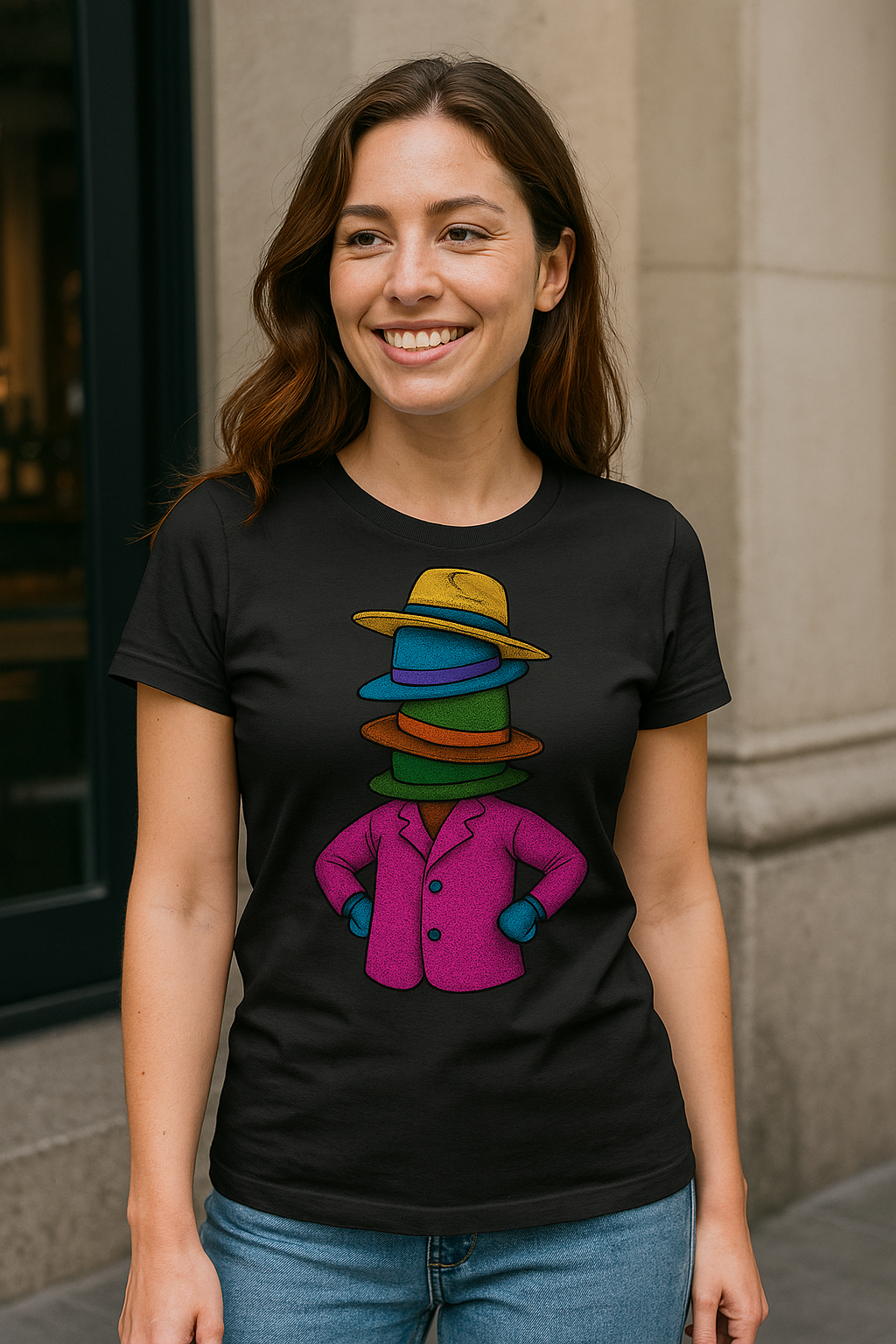 Many Hats T-Shirt – Surreal Hat Stack Character Graphic Tee | Twistbug