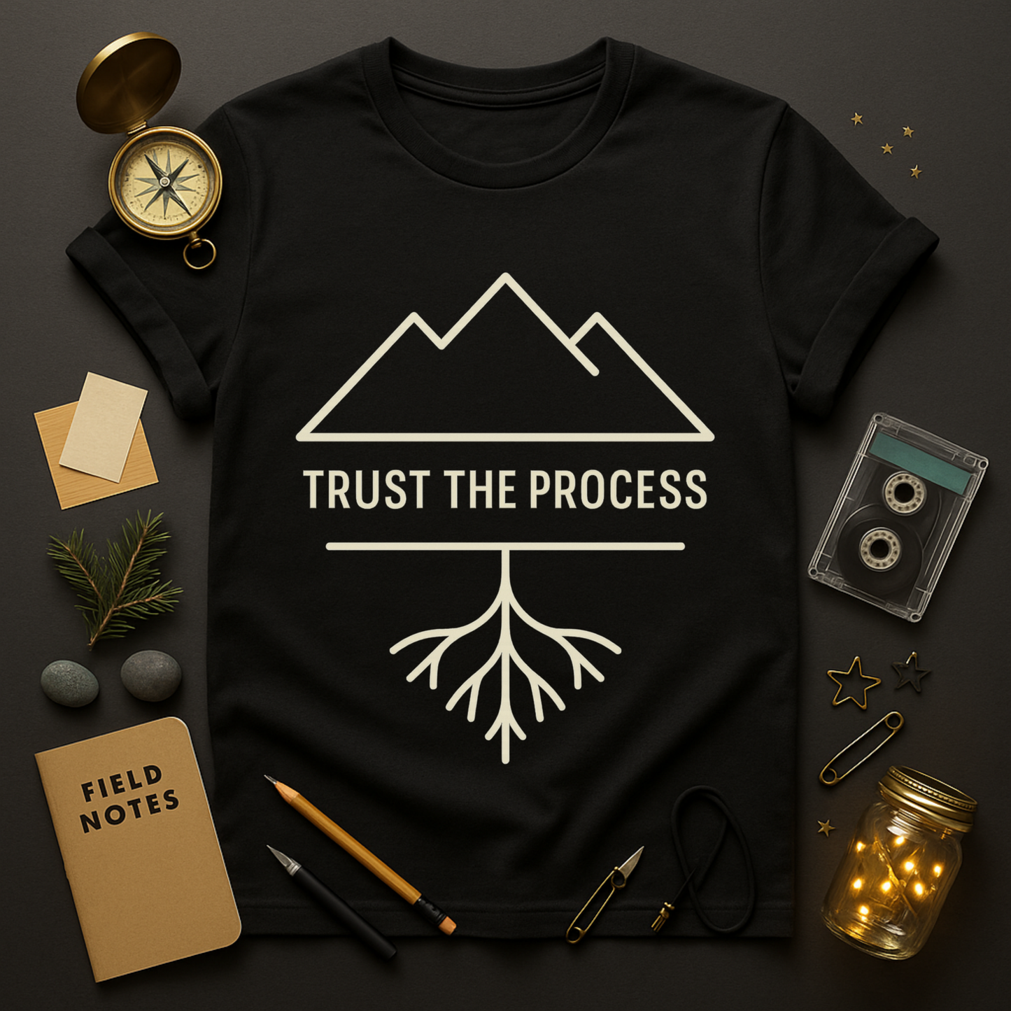 Trust the Process Tee — Mountain & Roots Minimal Line Art