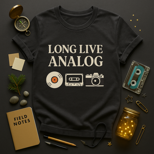 Long Live Analog T-Shirt — Vinyl, Cassette & Film Camera Retro Tee