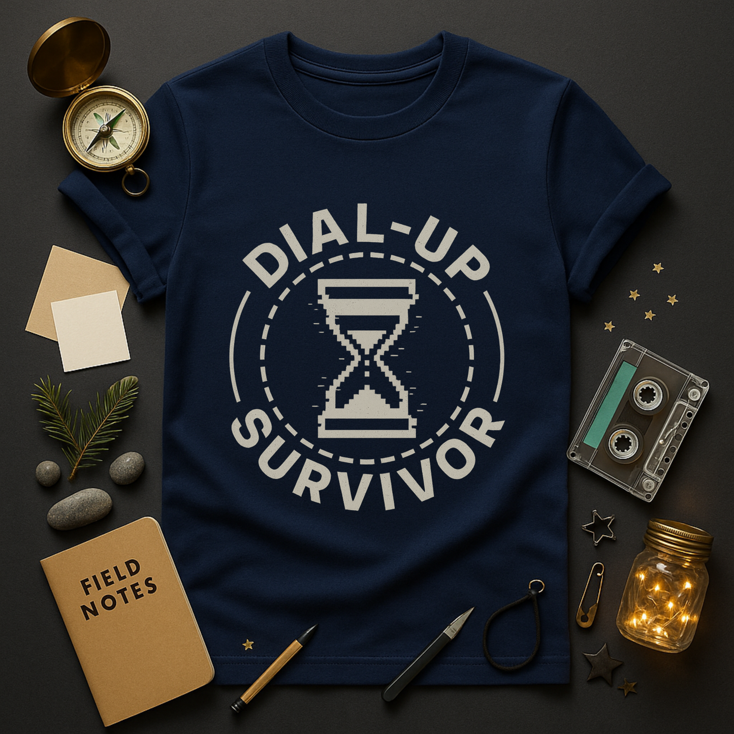 Dial-Up Survivor T-Shirt — Pixel Hourglass Retro Tech Tee