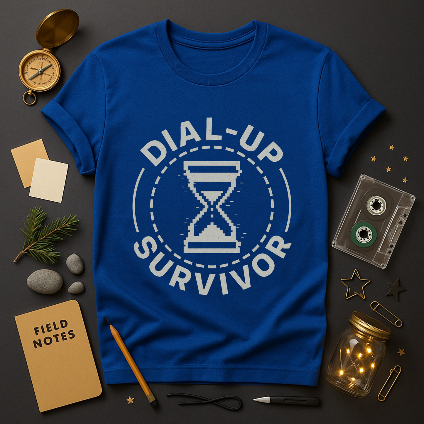 Dial-Up Survivor T-Shirt — Pixel Hourglass Retro Tech Tee