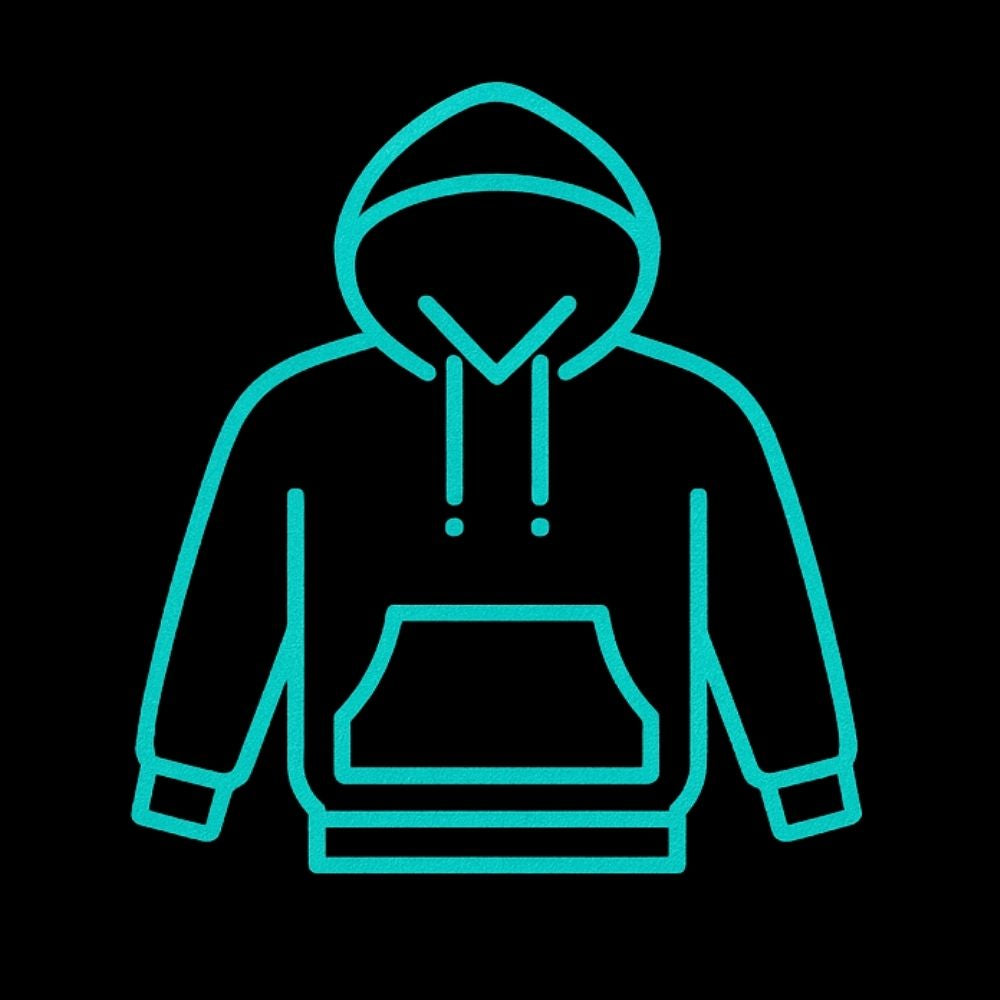 Twistbug hoodies collection banner with glowing hoodie illustration and cyber retro style