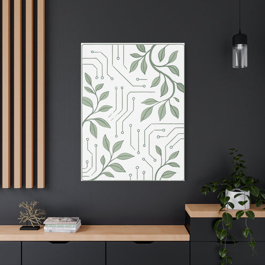 Green Circuitry Leaf Wall Art Canvas - Modern Home Decor