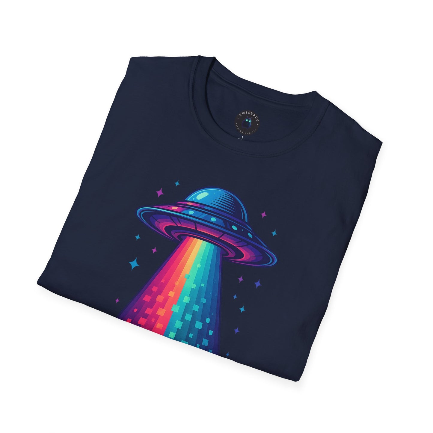 Neon UFO Pixel Beam Tee – Retro Vaporwave Space T-Shirt