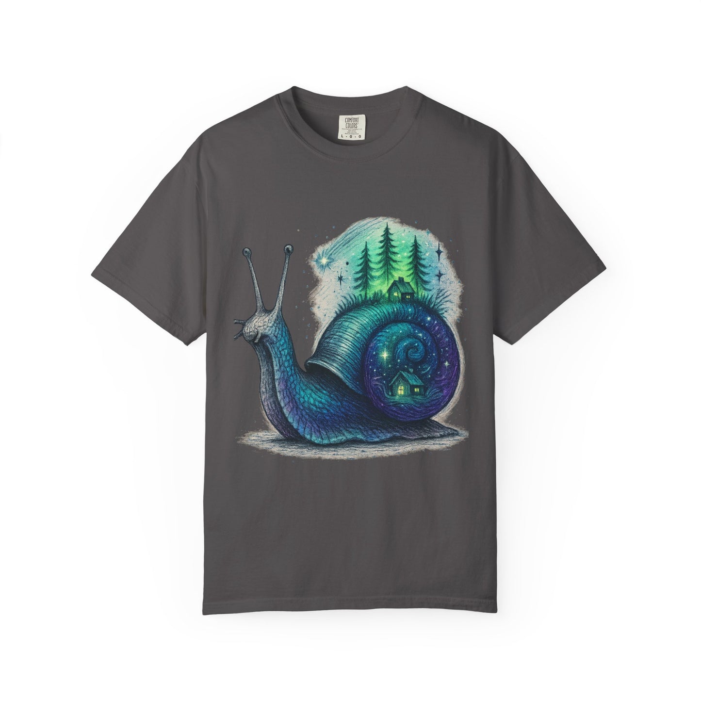 Cosmic Snail Retreat T-Shirt – Surreal Cottagecore Galaxy Tee | Twistbug
