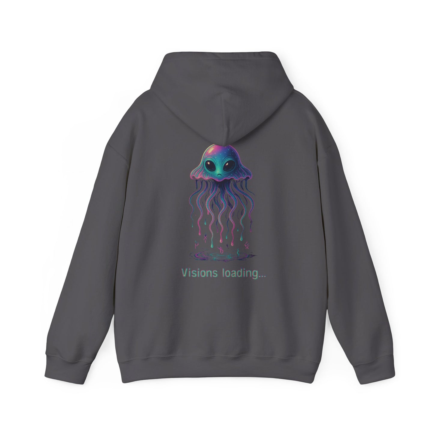 Visions Loading Hoodie – Trippy Alien Jellyfish Aesthetic in Cyber Glow