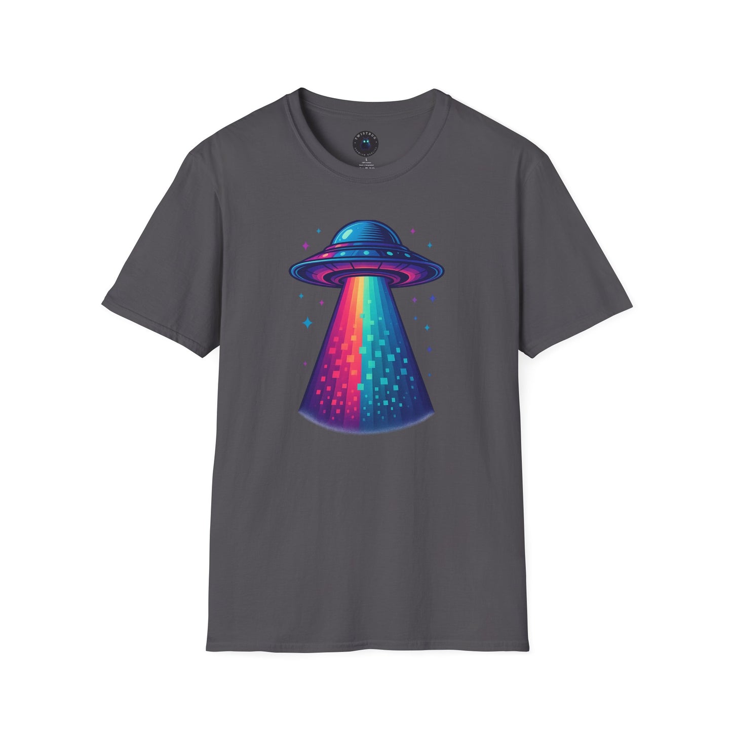 Neon UFO Pixel Beam Tee – Retro Vaporwave Space T-Shirt