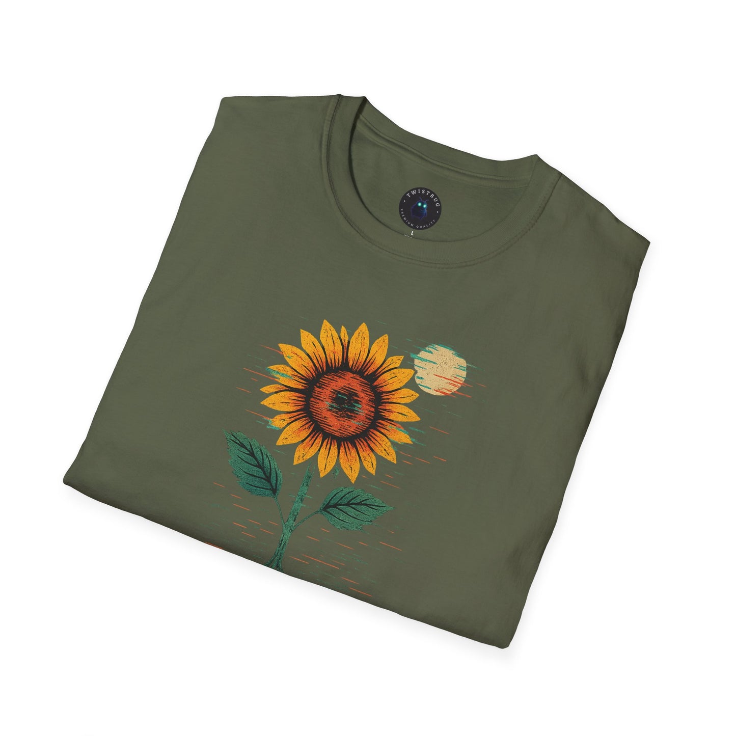 Photosynthesize the static Tee-Glitch Sunflower Retro Graphic T-Shirt