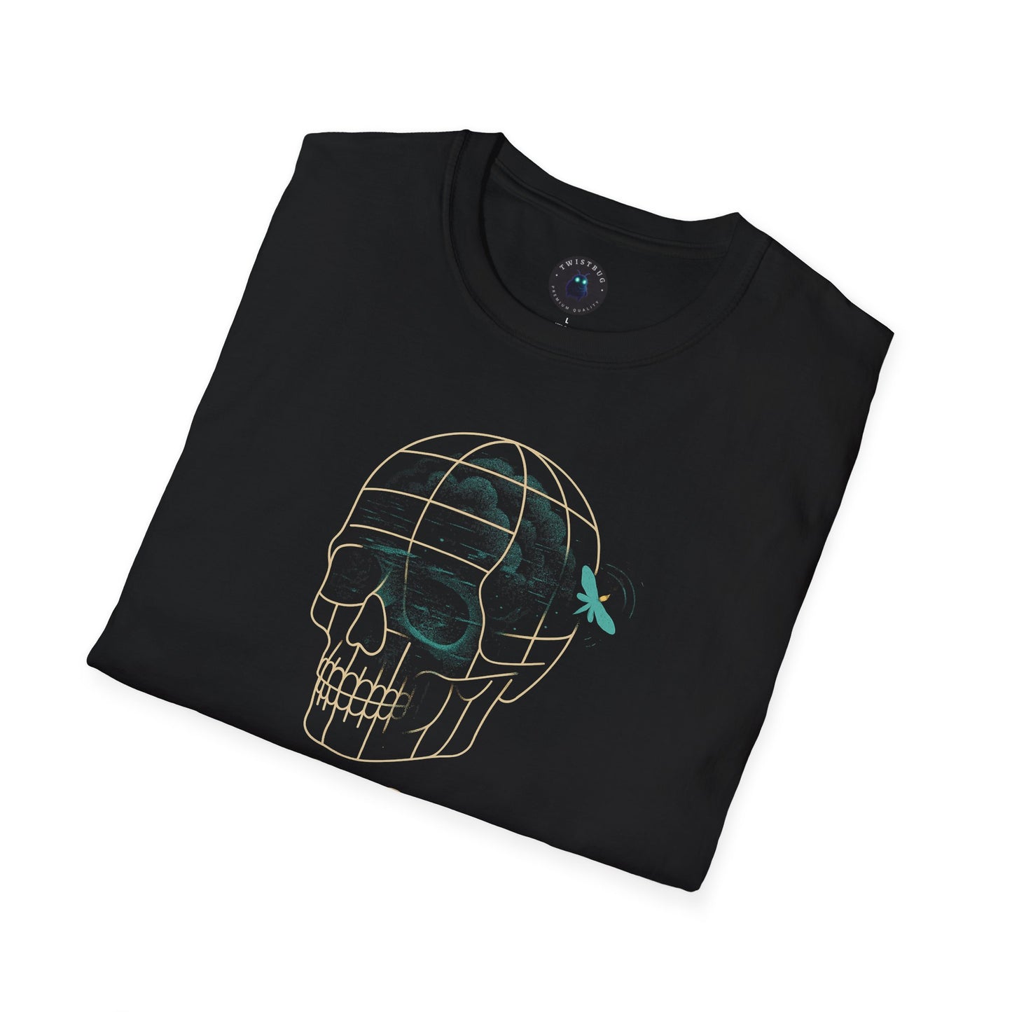 Caged Thoughts T-Shirt – Surreal Skull & Firefly Design