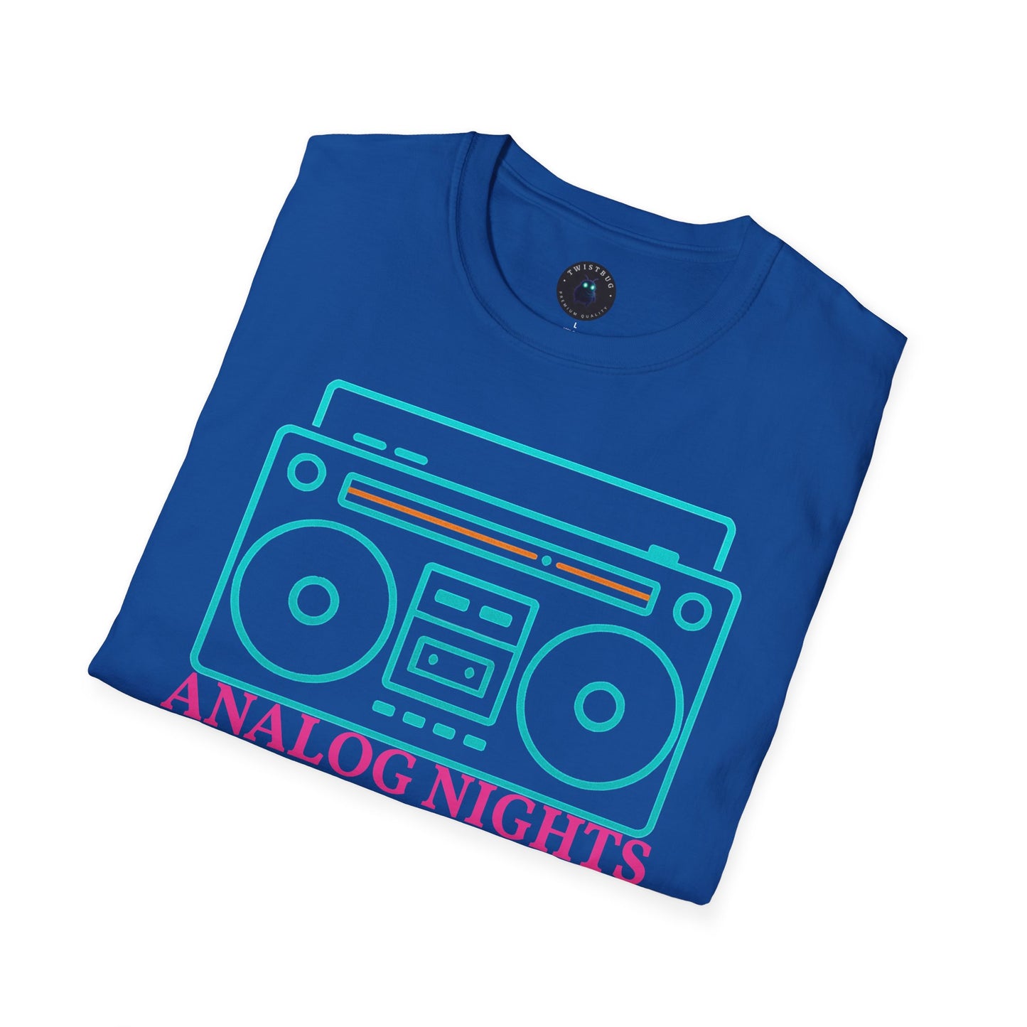Analog Nights Boombox Tee | Neon Retro Music Graphic