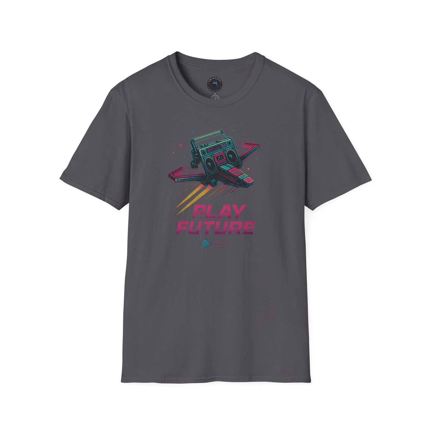 Retro Boombox Spaceship Tee – Play Future Vaporwave Shirt