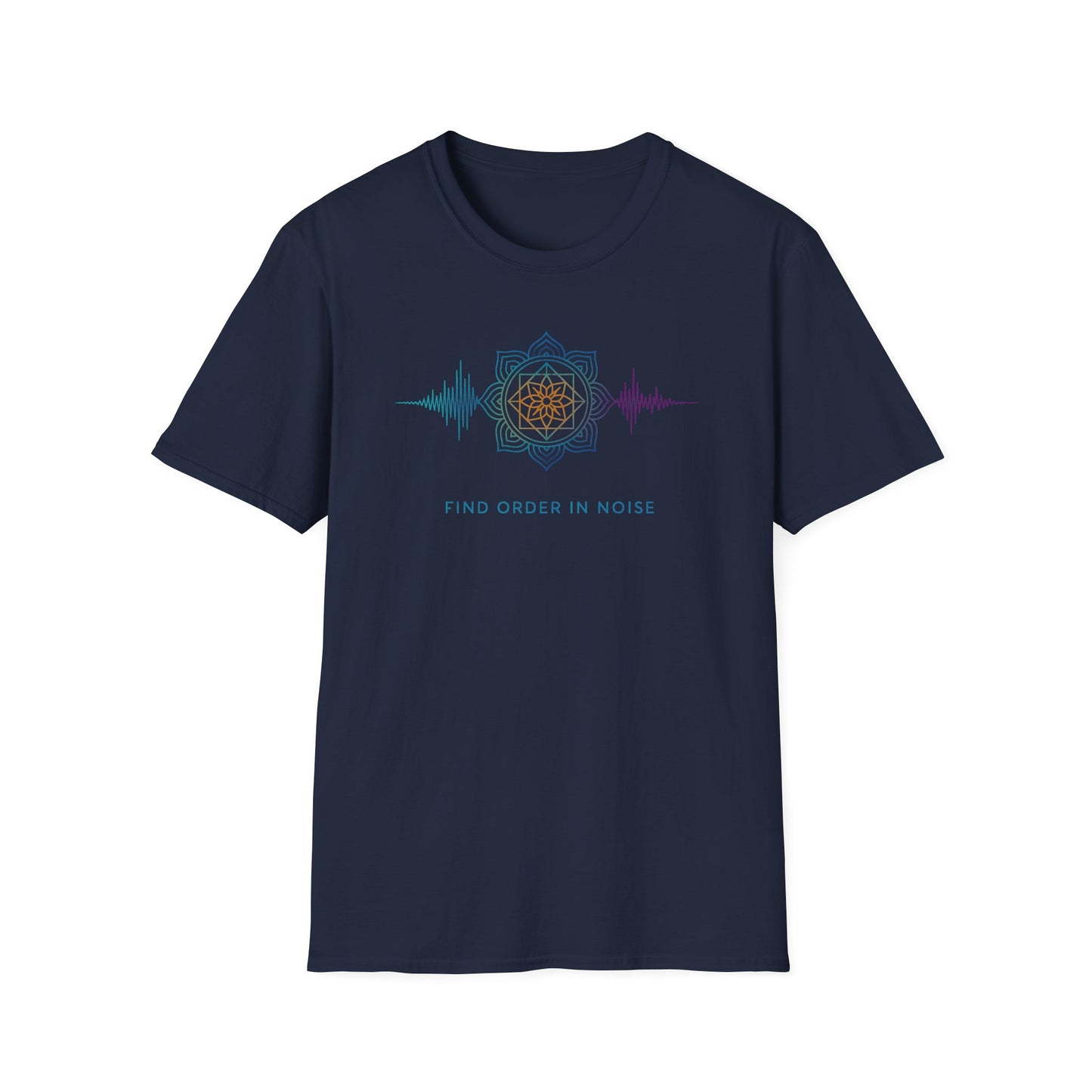 Find Order in Noise Tee — Sacred Geometry Soundwave Graphic