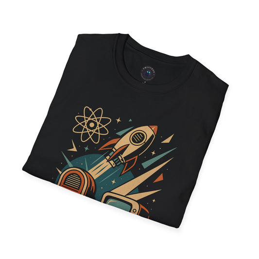 Retro Rocket Radio & TV Tee | Mid-Century Tech Graphic