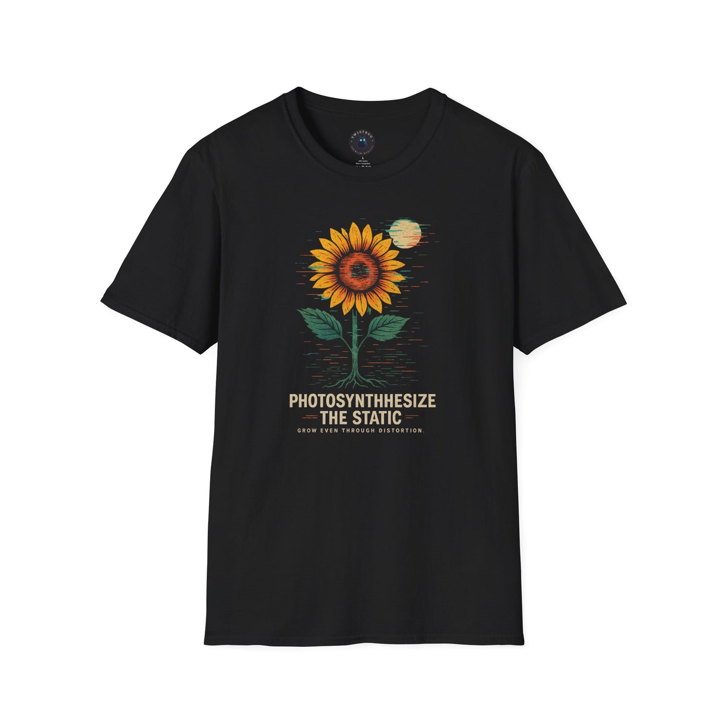 Photosynthesize the static Tee-Glitch Sunflower Retro Graphic T-Shirt