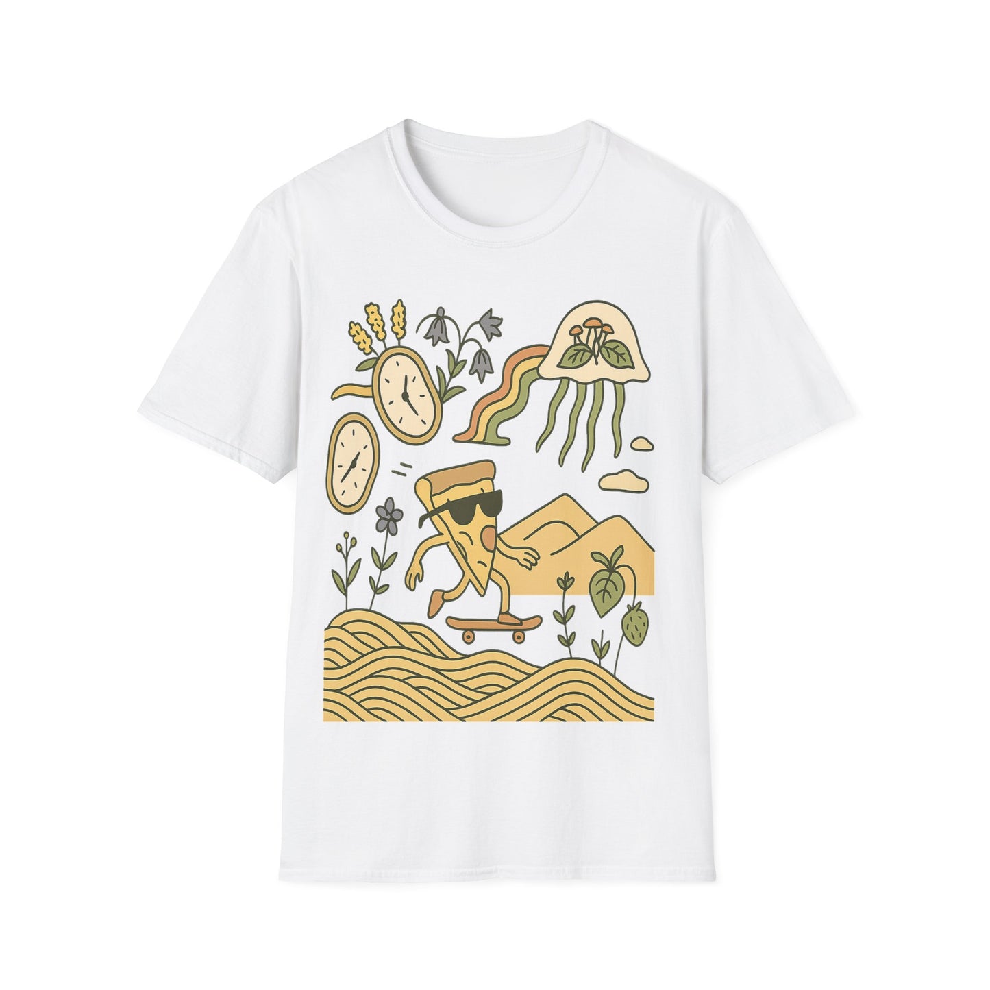 Pizza Skateboard Unisex Softstyle T-Shirt - Fun & Quirky Design for Casual Wear