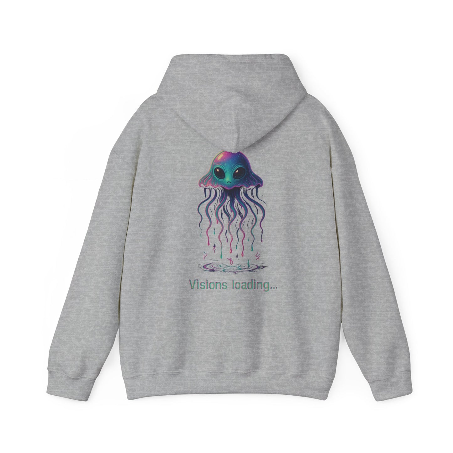 Visions Loading Hoodie – Trippy Alien Jellyfish Aesthetic in Cyber Glow