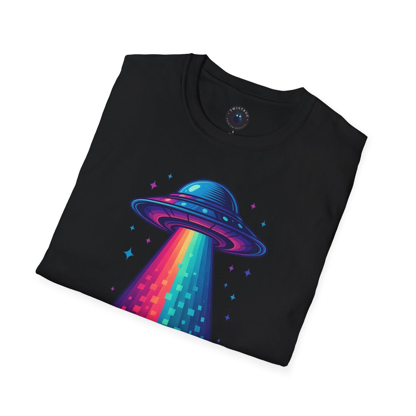 Neon UFO Pixel Beam Tee – Retro Vaporwave Space T-Shirt