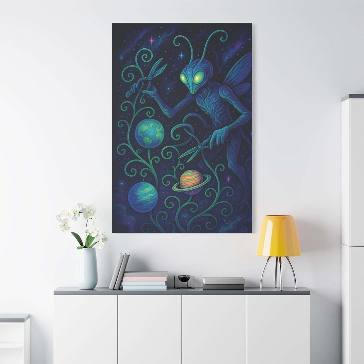 Mystical Space Moth Canvas Wall Art - Vibrant Alien-Inspired Décor