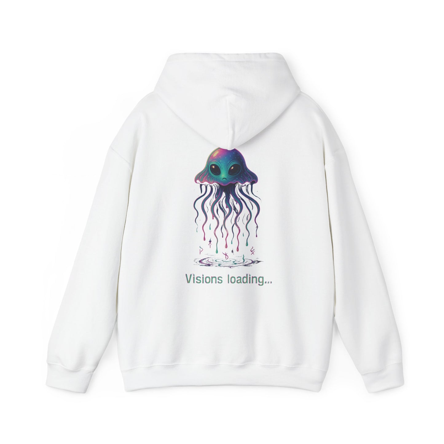 Visions Loading Hoodie – Trippy Alien Jellyfish Aesthetic in Cyber Glow