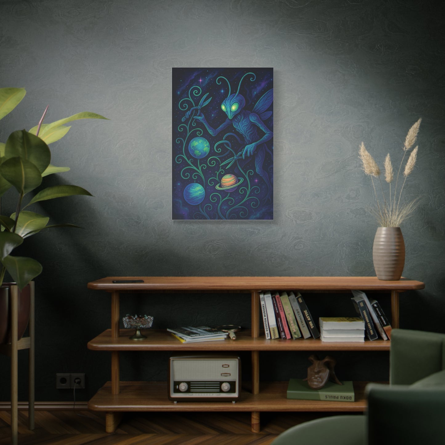 Mystical Space Moth Canvas Wall Art - Vibrant Alien-Inspired Décor