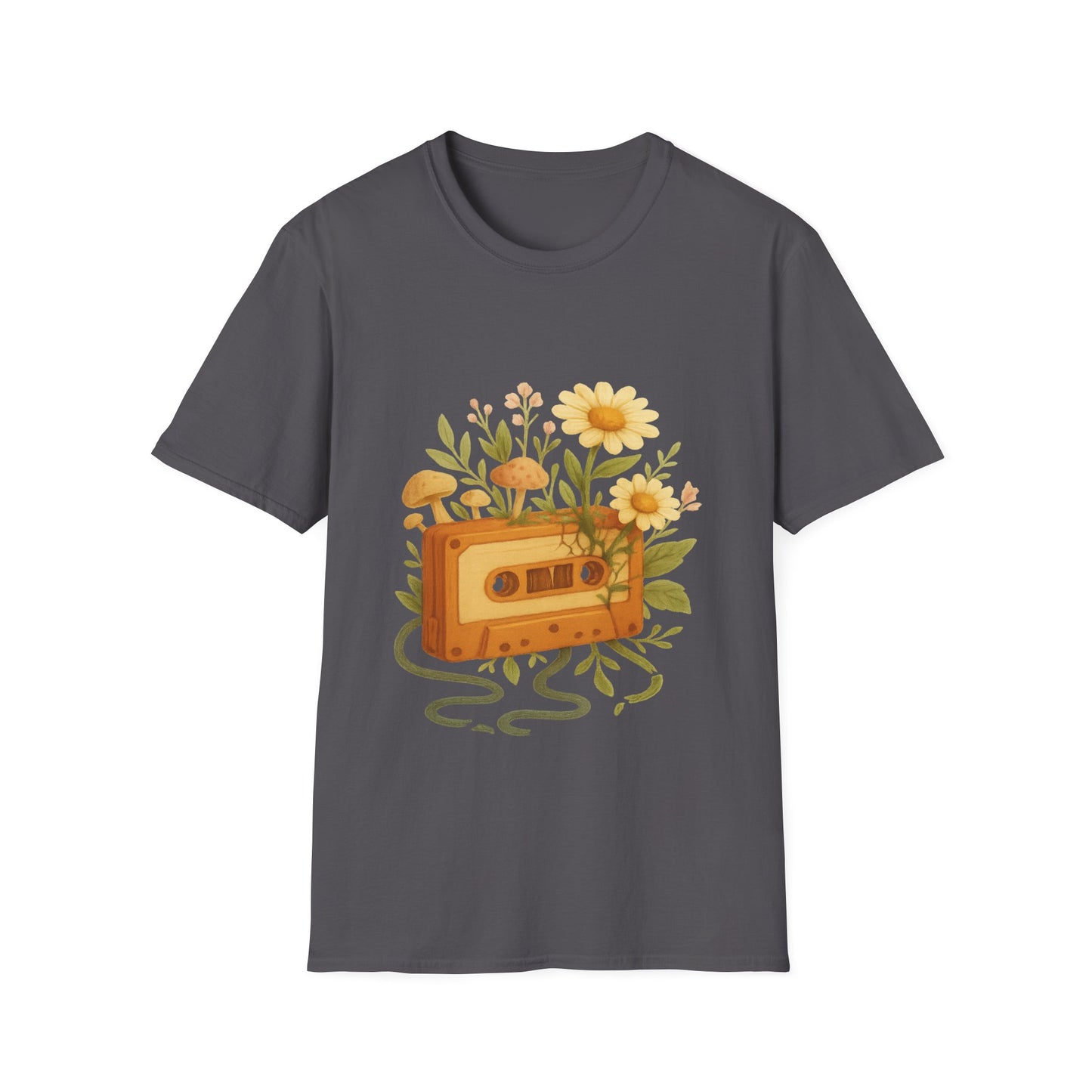 Retro Floral Cassette T-Shirt - Unisex Softstyle Tee for Music Lovers