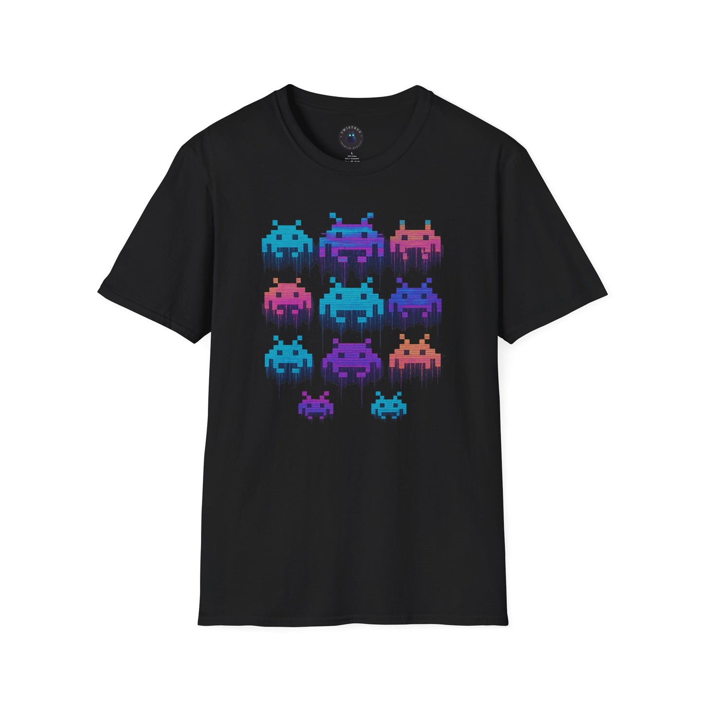 Pixel Invaders Glitch T-Shirt – Retro Arcade Space Aliens Tee