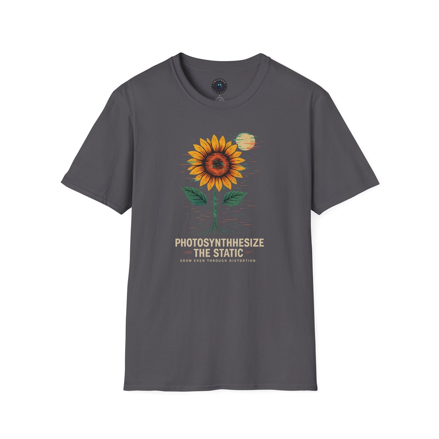 Photosynthesize the static Tee-Glitch Sunflower Retro Graphic T-Shirt