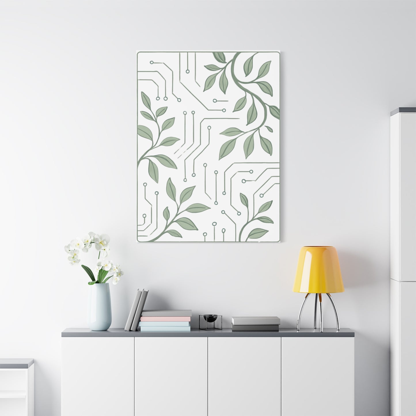 Green Circuitry Leaf Wall Art Canvas - Modern Home Decor
