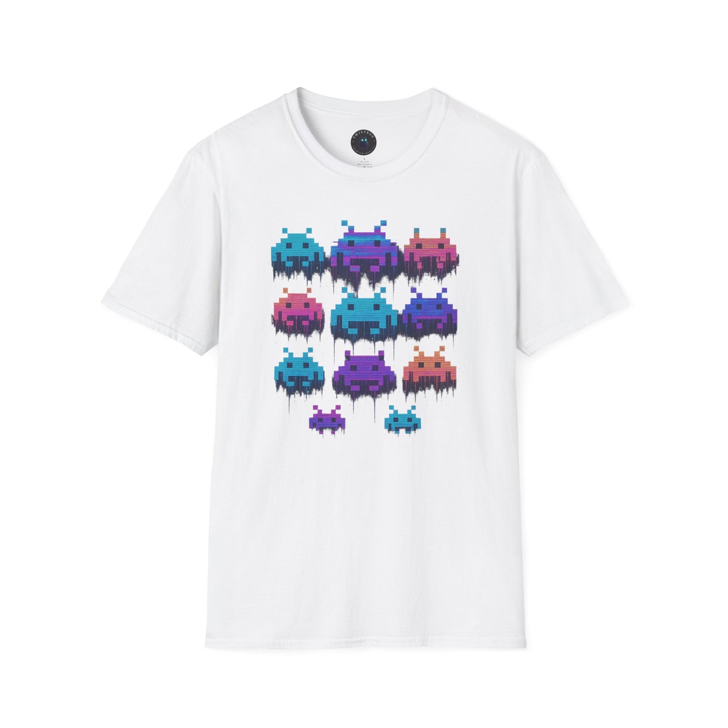 Pixel Invaders Glitch T-Shirt – Retro Arcade Space Aliens Tee