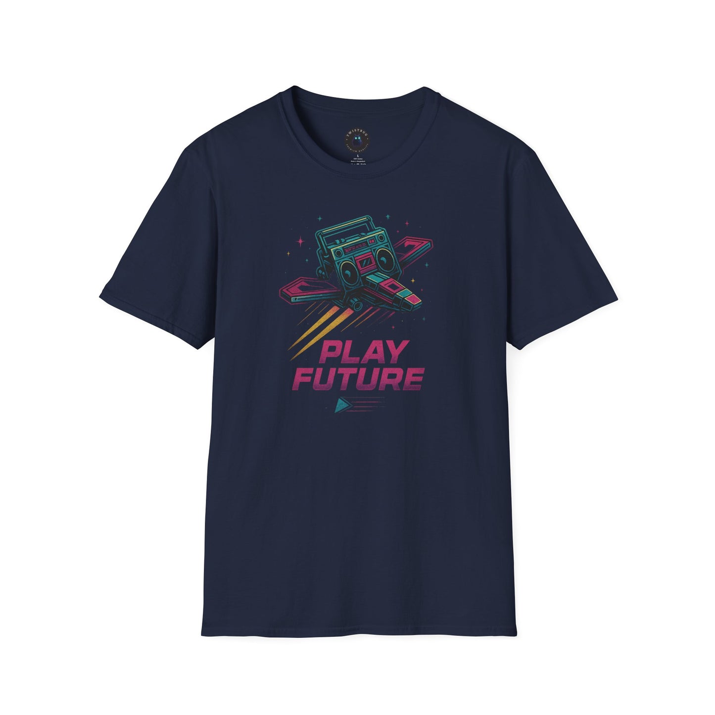 Retro Boombox Spaceship Tee – Play Future Vaporwave Shirt