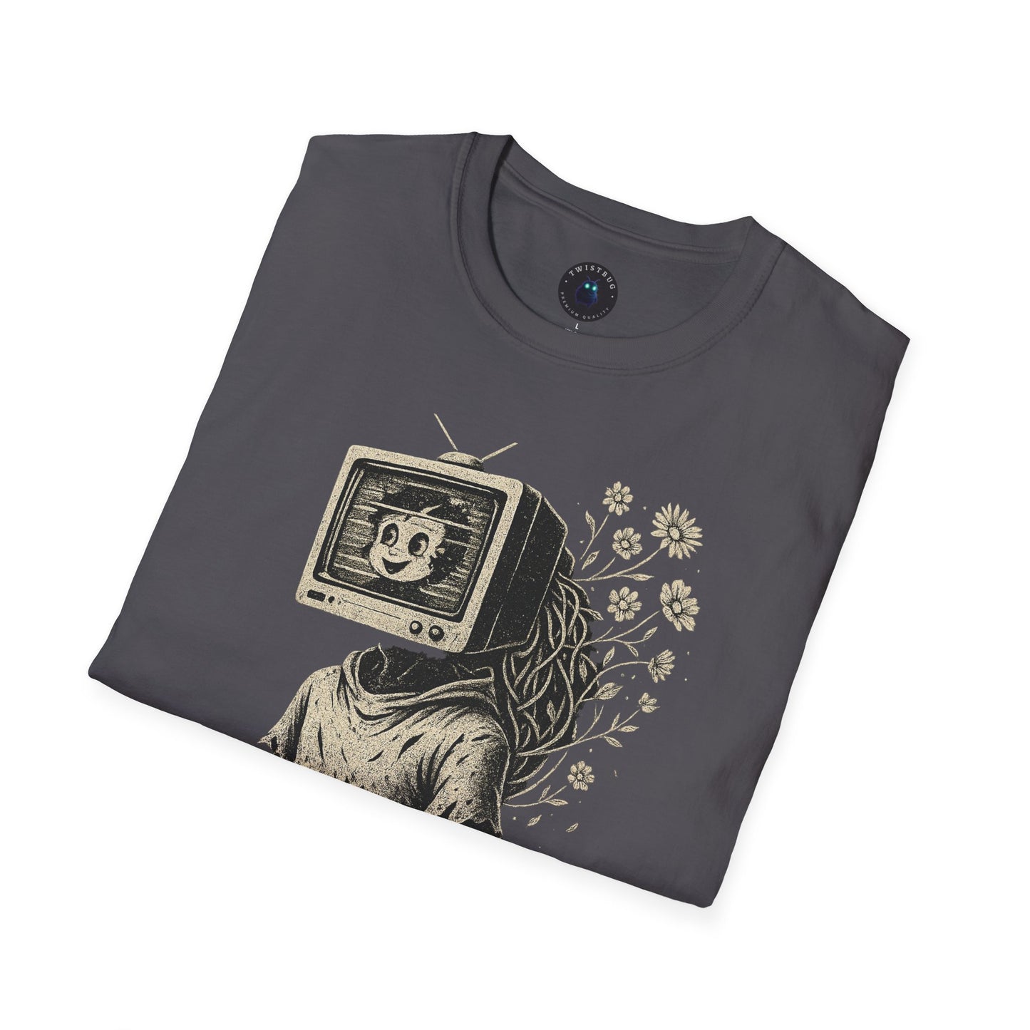 Blooming Static – Retro TV Head Surreal T-Shirt