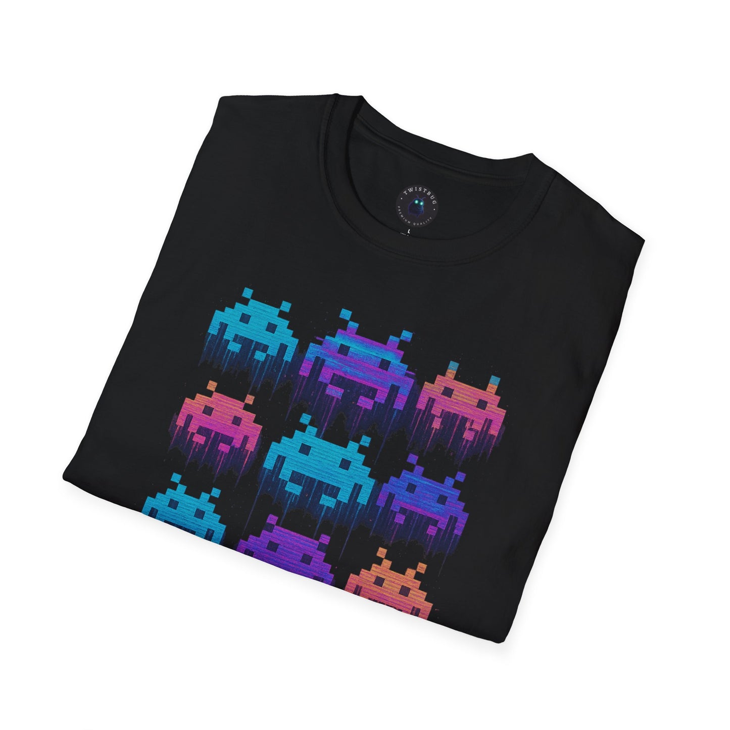Pixel Invaders Glitch T-Shirt – Retro Arcade Space Aliens Tee