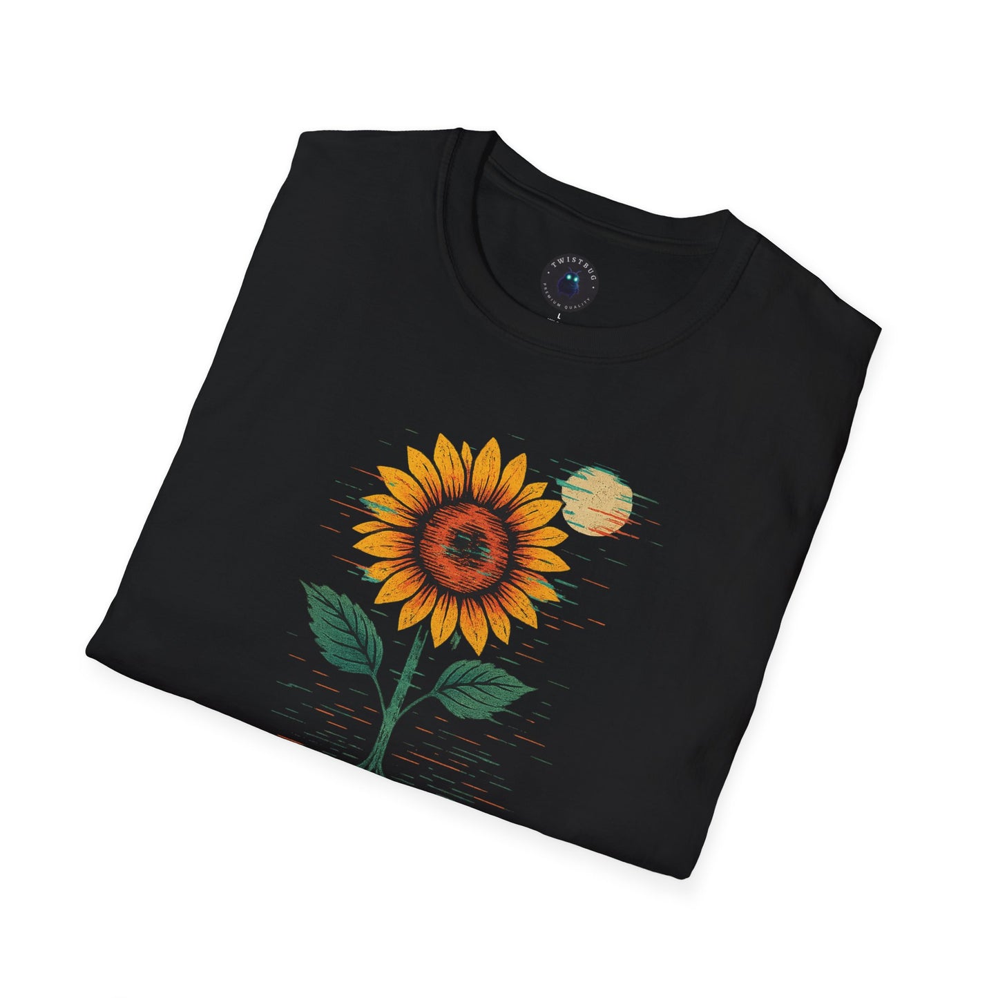 Photosynthesize the static Tee-Glitch Sunflower Retro Graphic T-Shirt