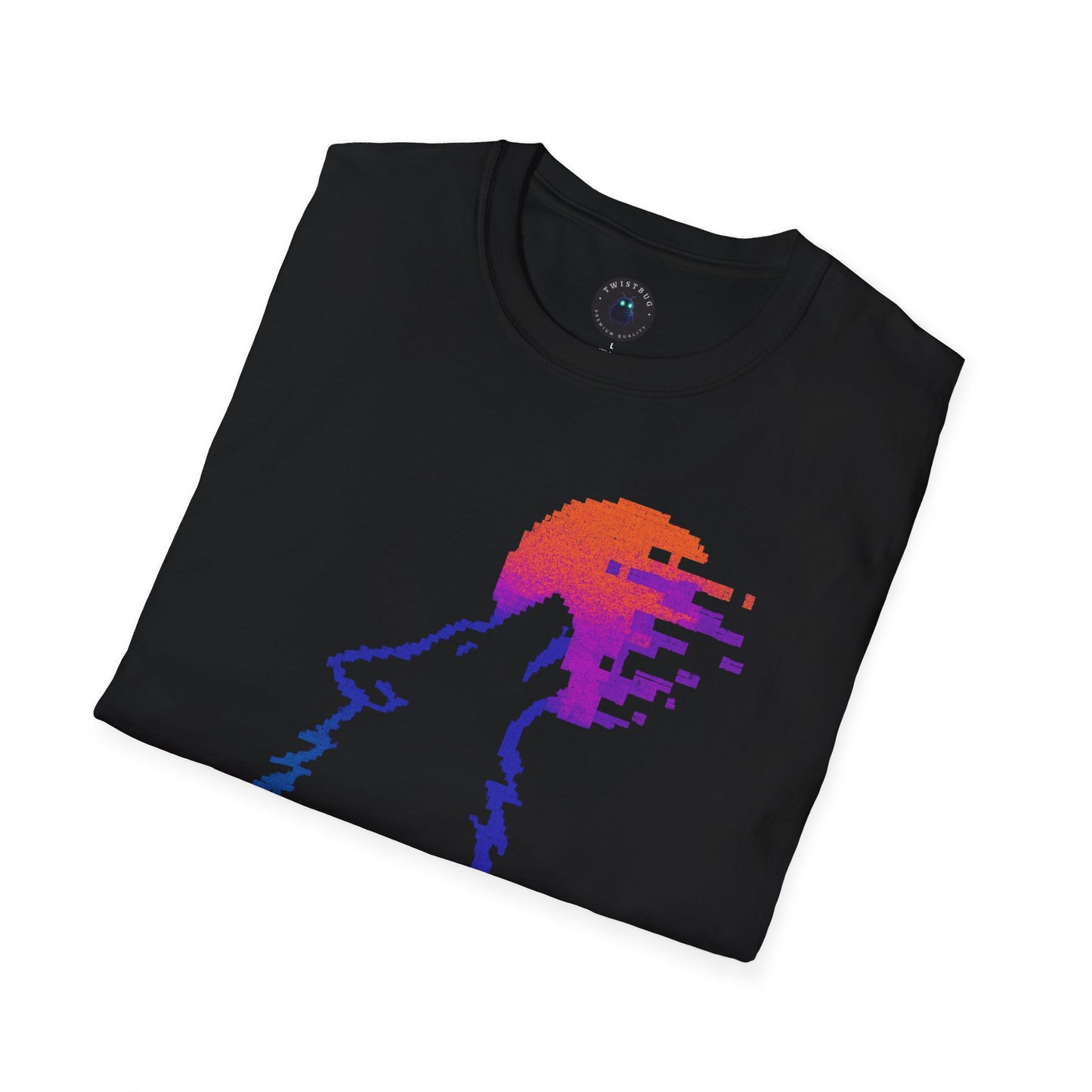 Pixel Howl T-Shirt – Glitch Sunset Wolf 8-Bit Tee
