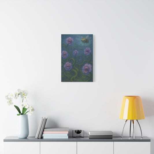 Whimsical Floral Canvas Art - Vibrant Bee and Singing Flowers